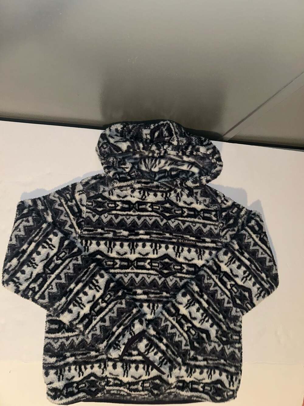 Columbia Aztec Print Sherpa Fleece Pullover Hoodie Black White Medium